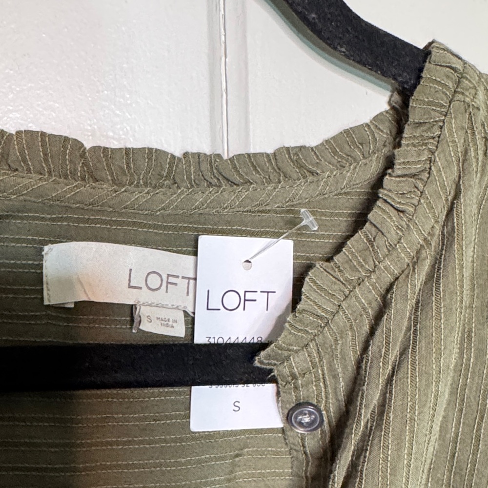LOFT Olive Green Button-Down Blouse - Picture 2 of 5